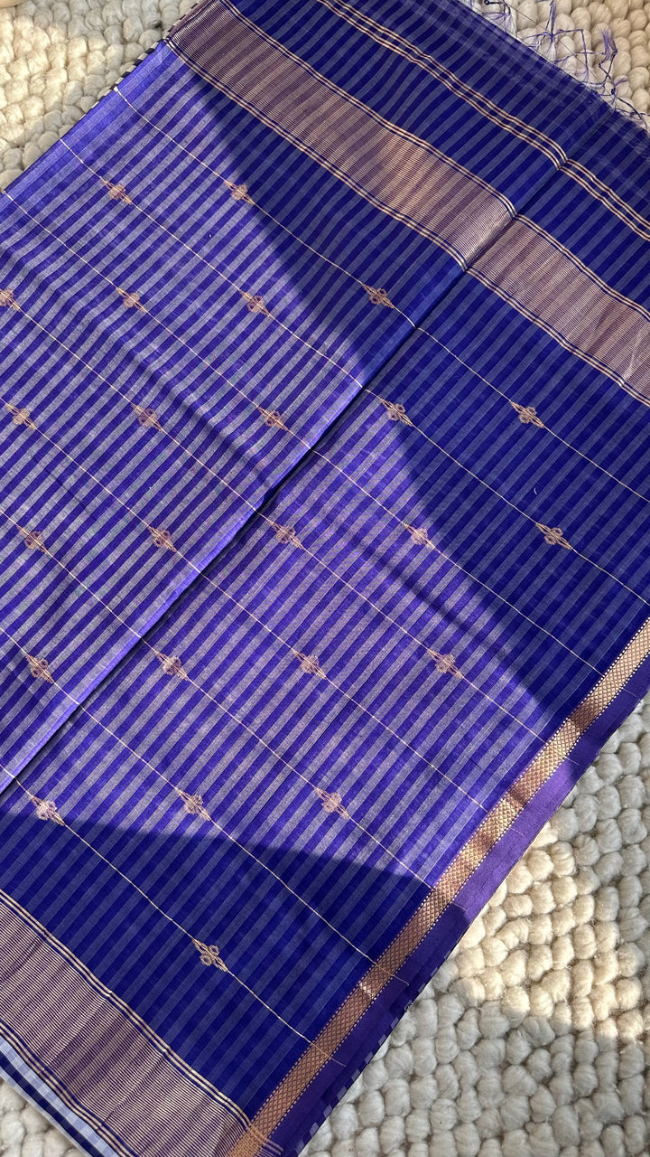 ROYAL PURPLE CHECKS - PREMIUM HANDWOVEN MAHESHWARI SILK BY COTTON SAREE (DISPATCH TIME IS 10-15 DAYS)