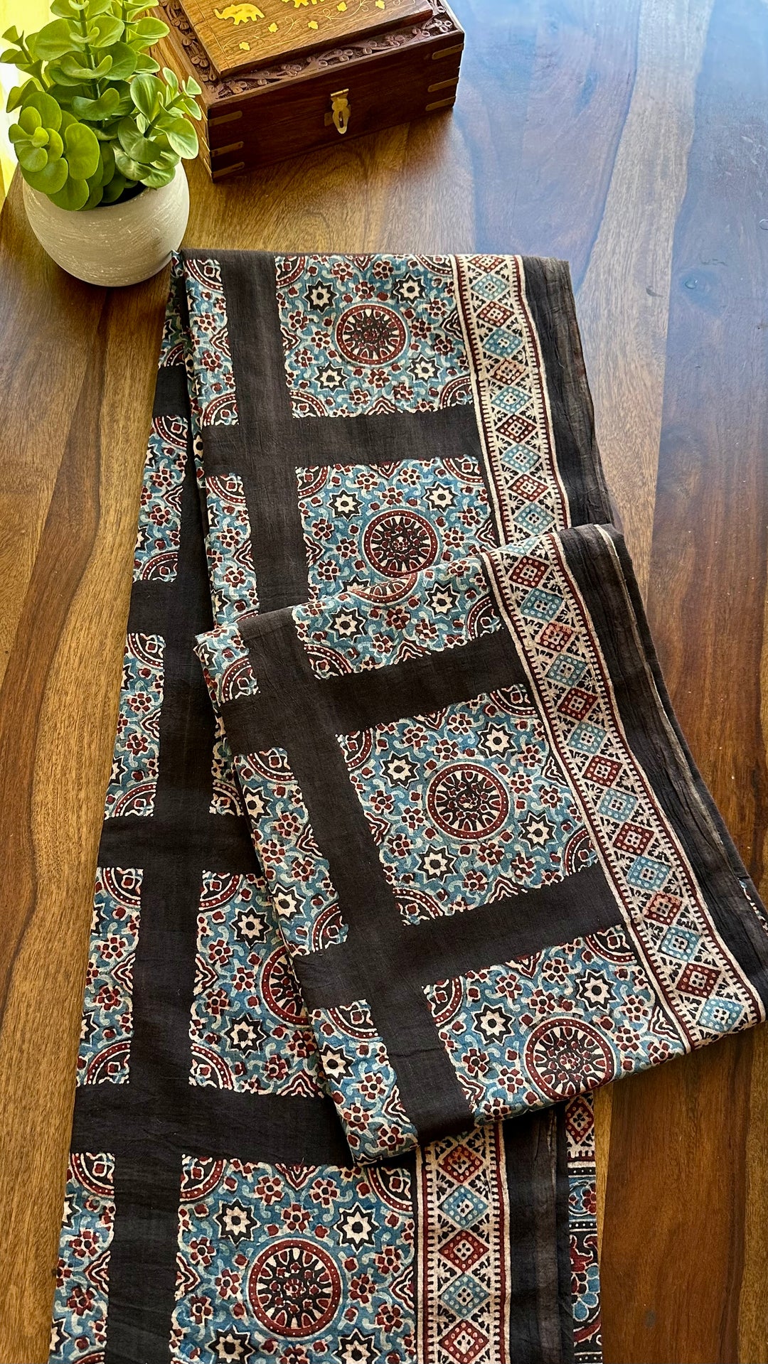 PREMIUM AJRAKH HAND BLOCK PRINTED PURE SOFT COTTON SAREE- 008