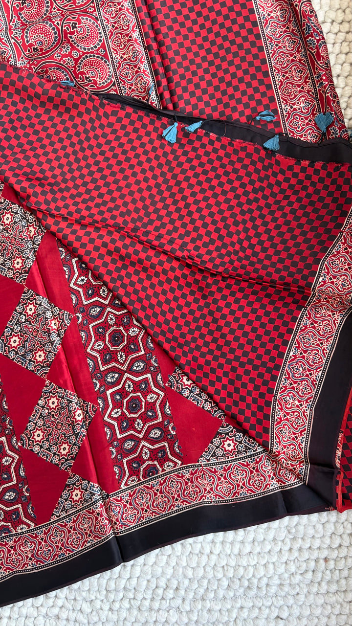 ROOH EXCLUSIVES- AJRAKH HAND BLOCK PRINTED PREMIUM MODAL SILK SAREE 05