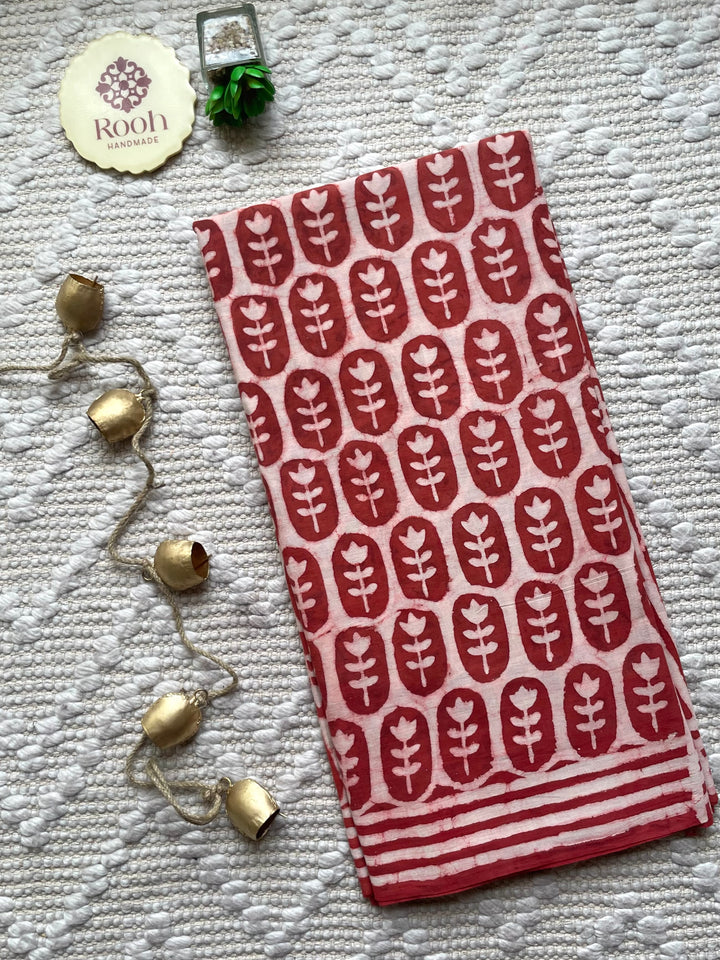 BAGRU HAND BLOCK PRINTED SOFT MULMUL COTTON SAREE- 093
