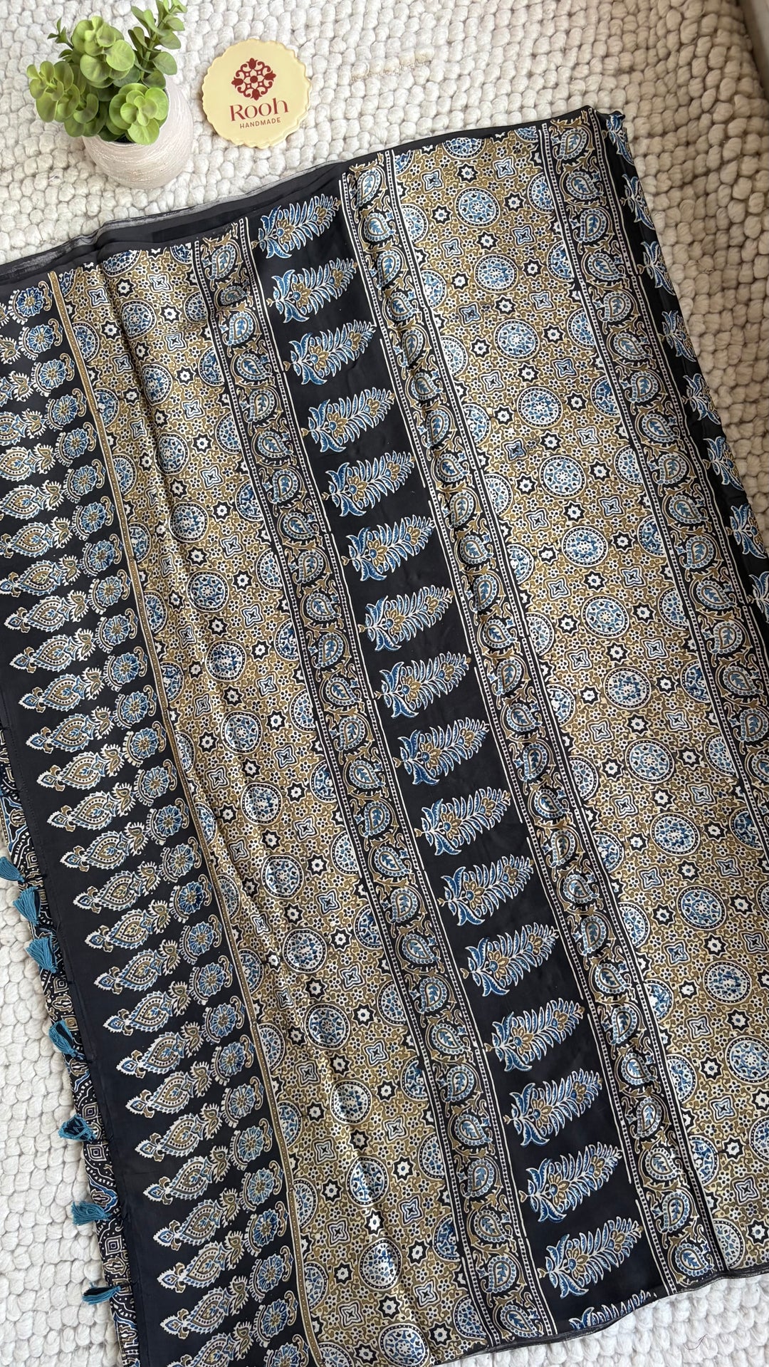 ROOH EXCLUSIVES- AJRAKH HAND BLOCK PRINTED PREMIUM MODAL SILK SAREE 02