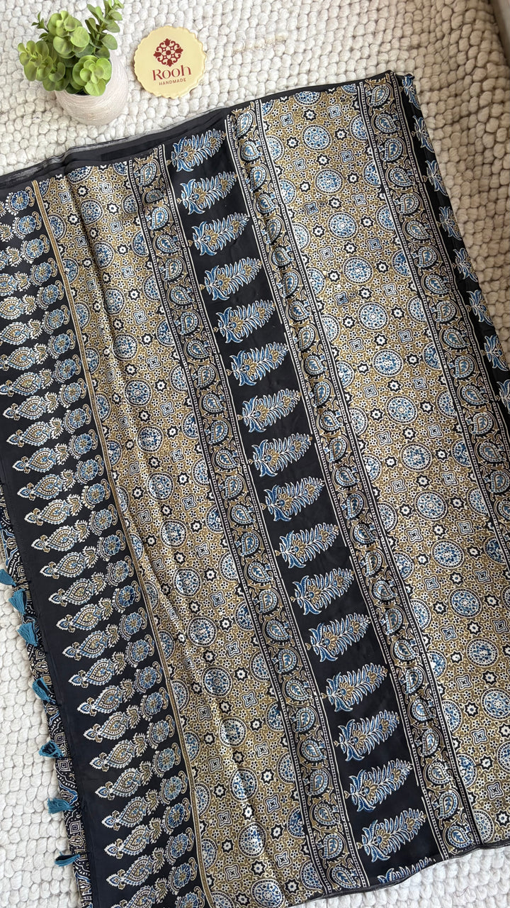 ROOH EXCLUSIVES- AJRAKH HAND BLOCK PRINTED PREMIUM MODAL SILK SAREE 02
