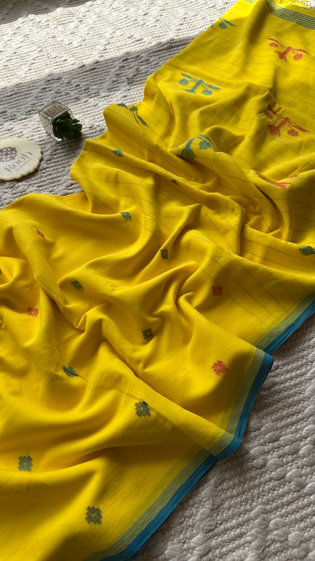PREMIUM JAMDANI WEAVE HANDWOVEN AND HANDSPUN COTTON SAREE -  FRESH LEMON YELLOW