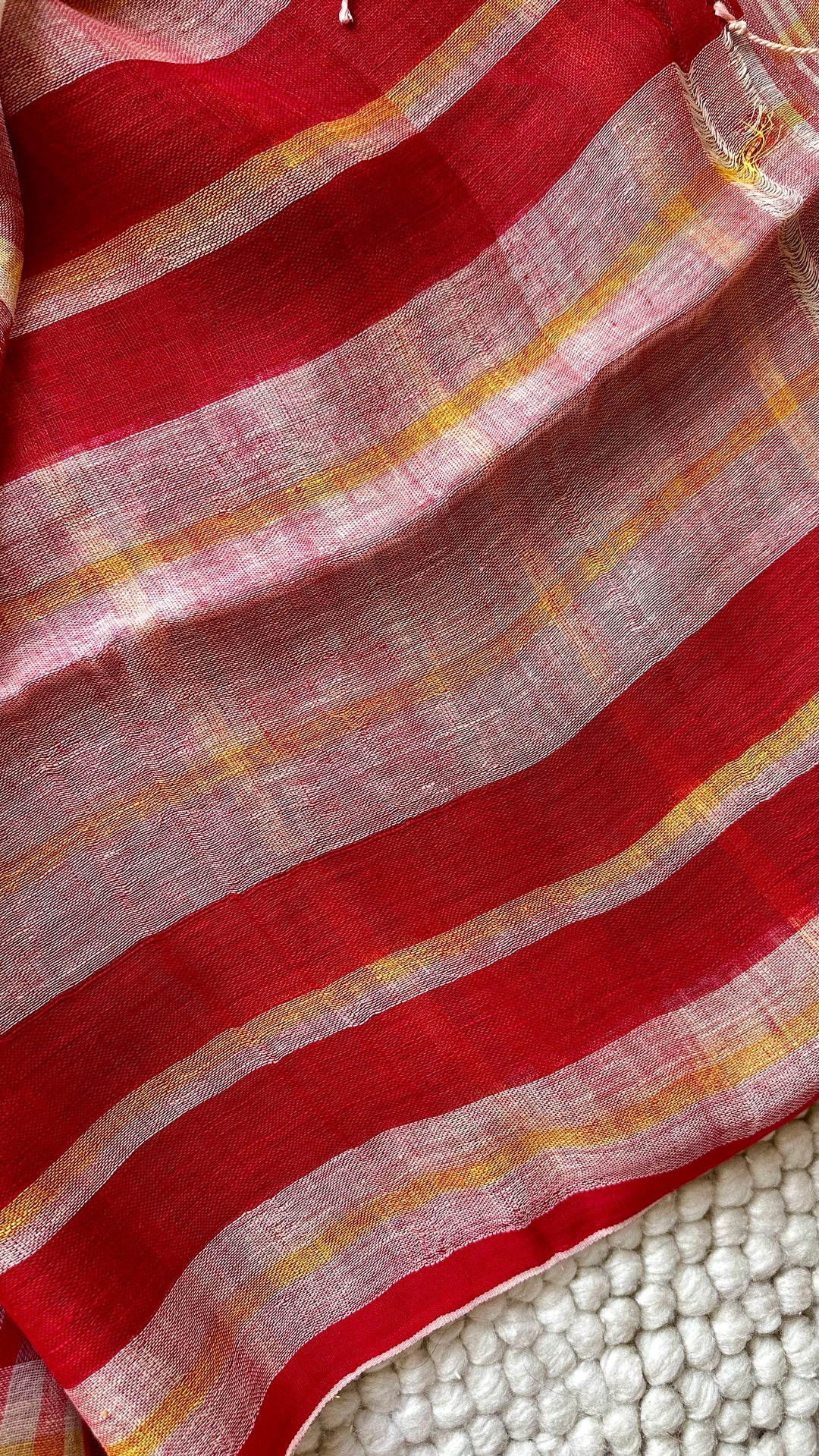 Multi Colour Checked Pure Handwoven Linen Saree - 003