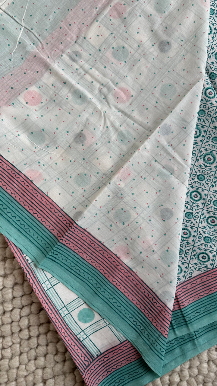 SANGANERI HAND BLOCK PRINTED SOFT COTTON SAREE- 030