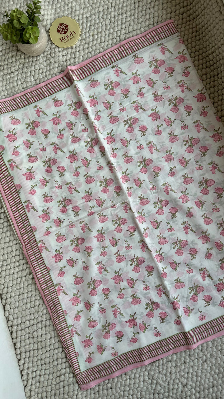 SANGANERI HAND BLOCK PRINTED SOFT COTTON SAREE- ENGLISH GARDEN