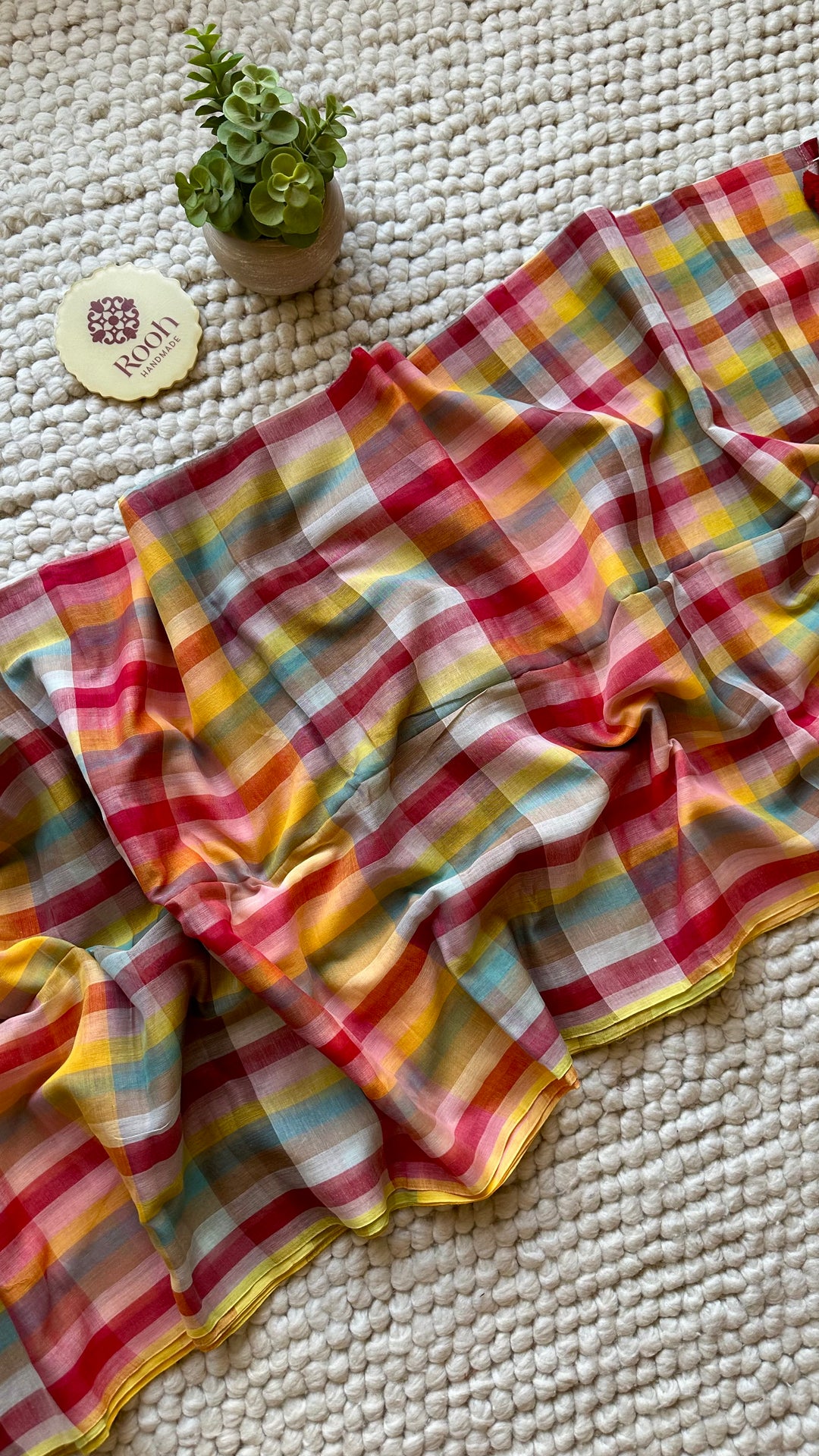 HANDWOVEN MULTICOLOUR CHECKERED MULMUL COTTON SAREE - 04 (DISPATCH TIME - 7 TO 10 DAYS)