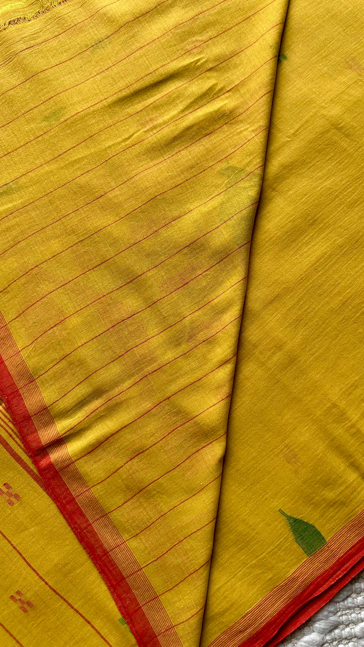 PREMIUM JAMDANI WEAVE HANDWOVEN AND HANDSPUN COTTON SAREE -  AMBER YELLOW