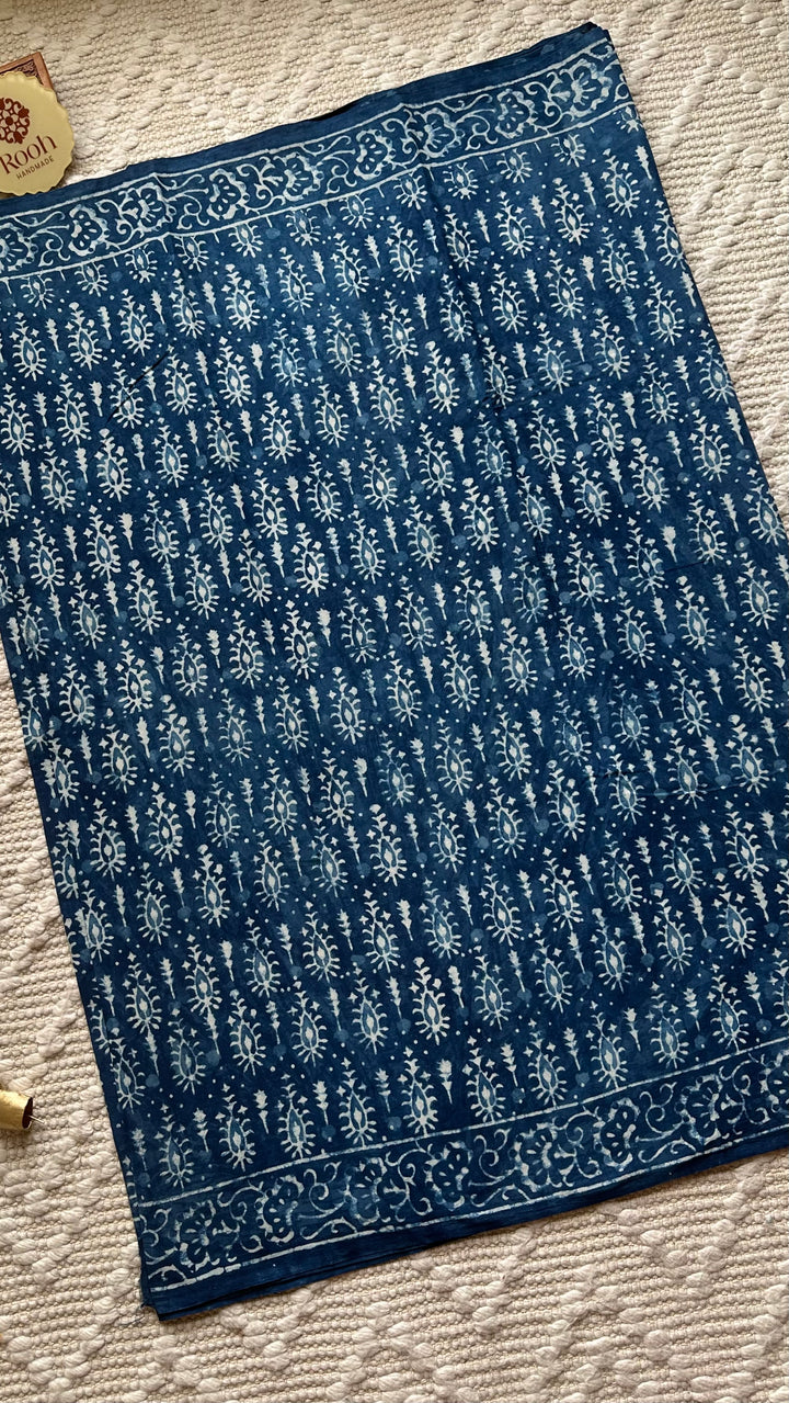 BAGRU HAND BLOCK PRINTED SOFT MULMUL COTTON SAREE- 099