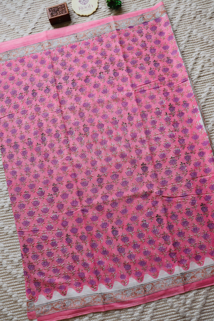 BAGRU HAND BLOCK PRINTED SOFT MULMUL COTTON SAREE- 088