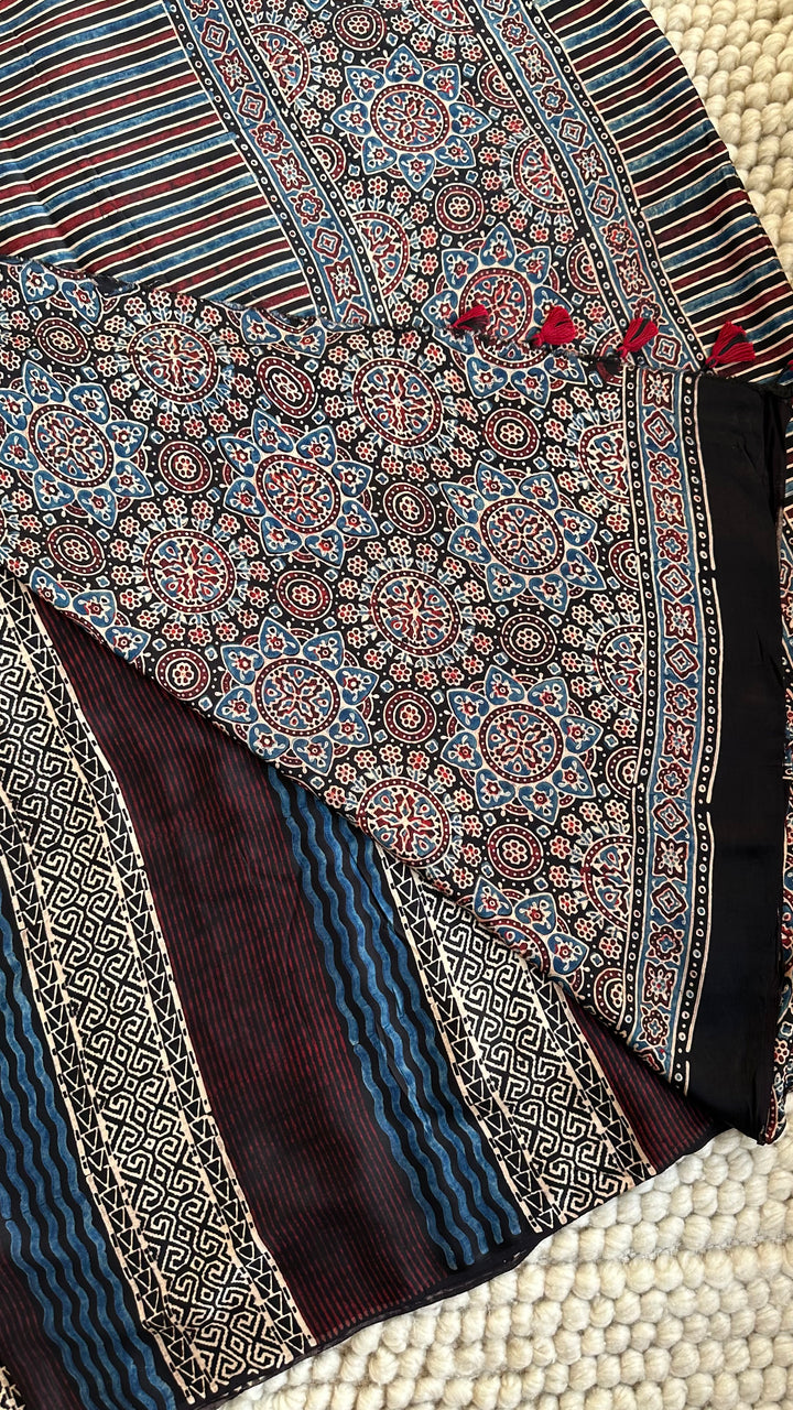 ABSTRACT DREAMS - AJRAKH HAND BLOCK PRINTED PREMIUM MODAL SILK SAREE
