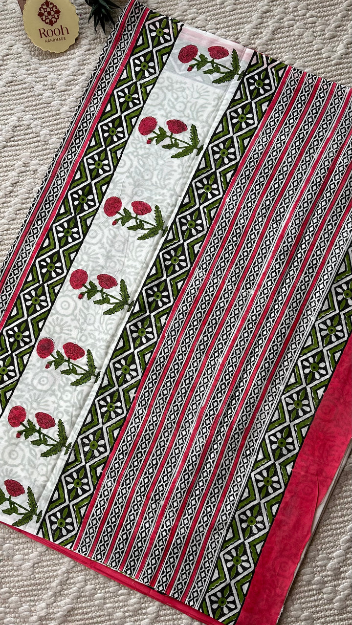 BAGRU HAND BLOCK PRINTED SOFT MULMUL COTTON SAREE- 066