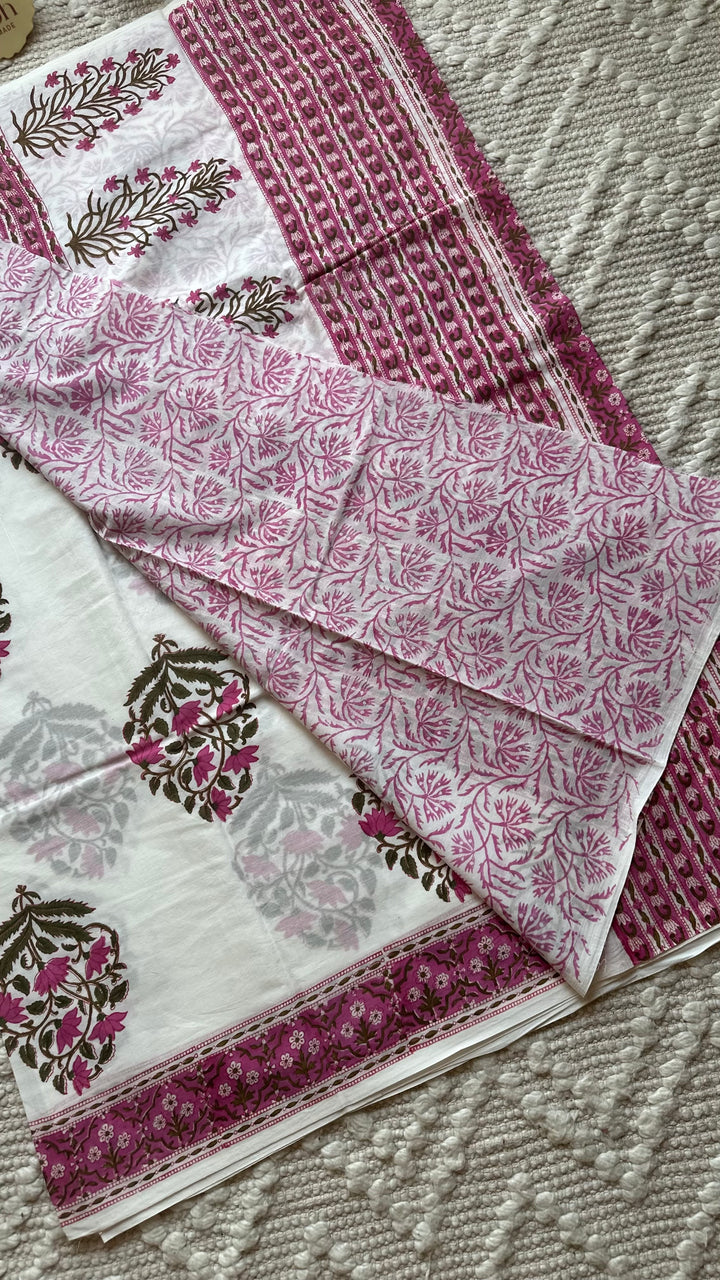 BAGRU HAND BLOCK PRINTED SOFT MULMUL COTTON SAREE- 101