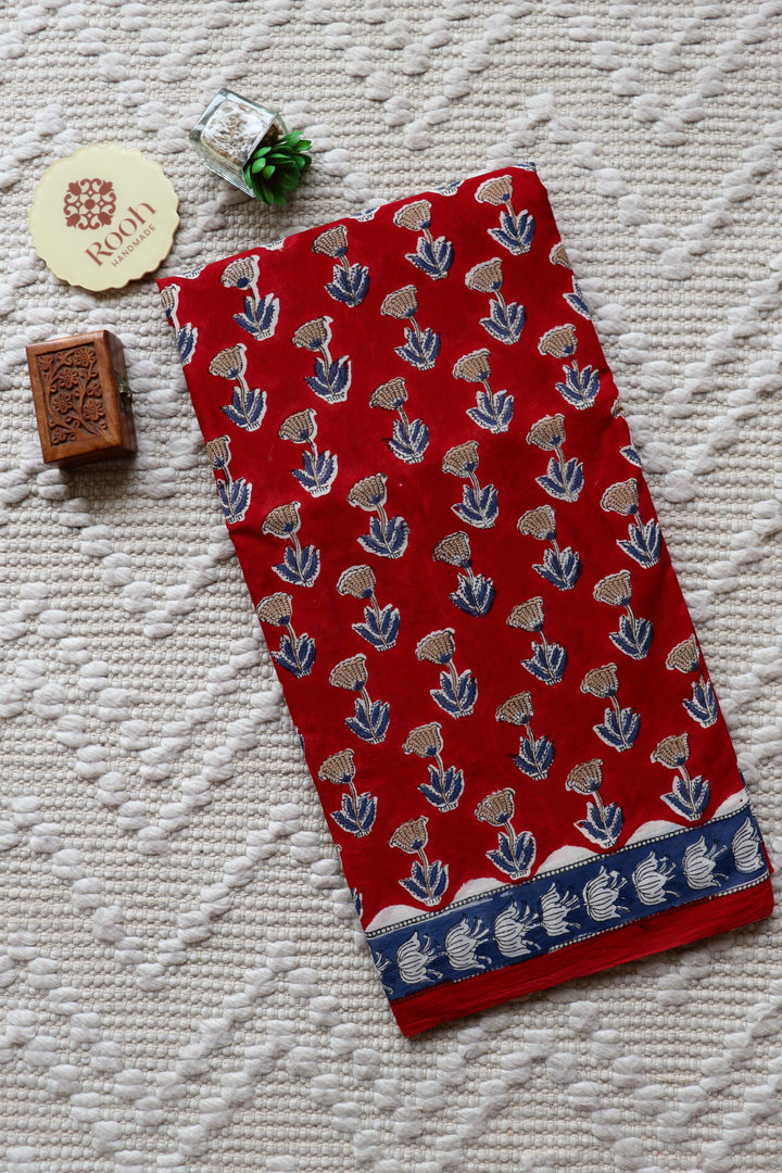 BAGRU HAND BLOCK PRINTED SOFT MULMUL COTTON SAREE- 079