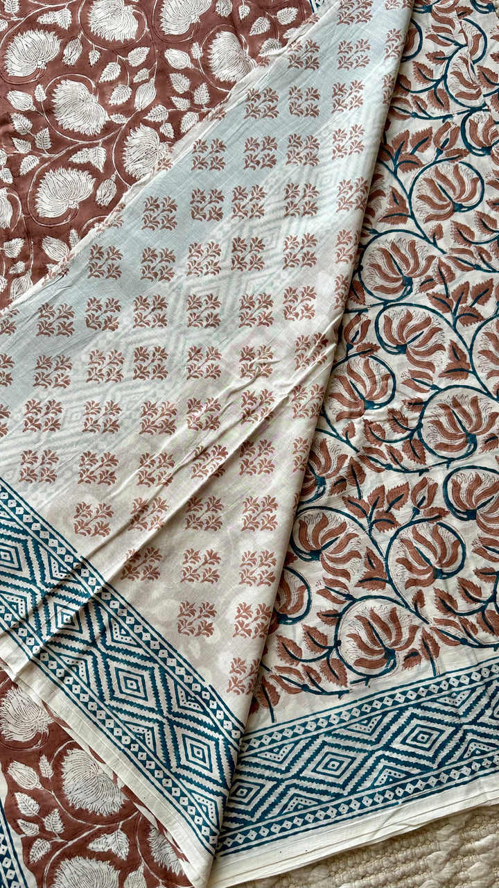 BAGRU HAND BLOCK PRINTED SOFT MULMUL COTTON SAREE- 072