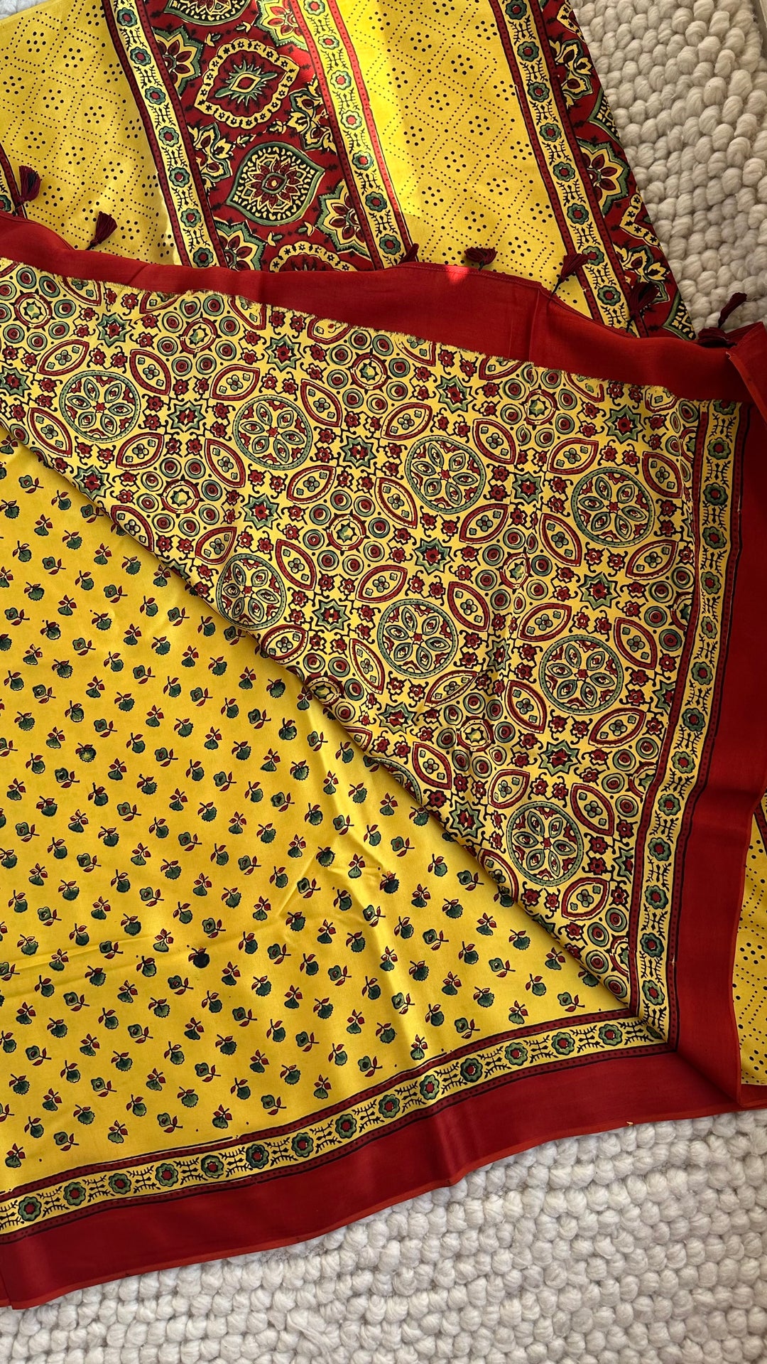SUNSET BLOOMS - AJRAKH HAND BLOCK PRINTED PREMIUM MODAL SILK SAREE