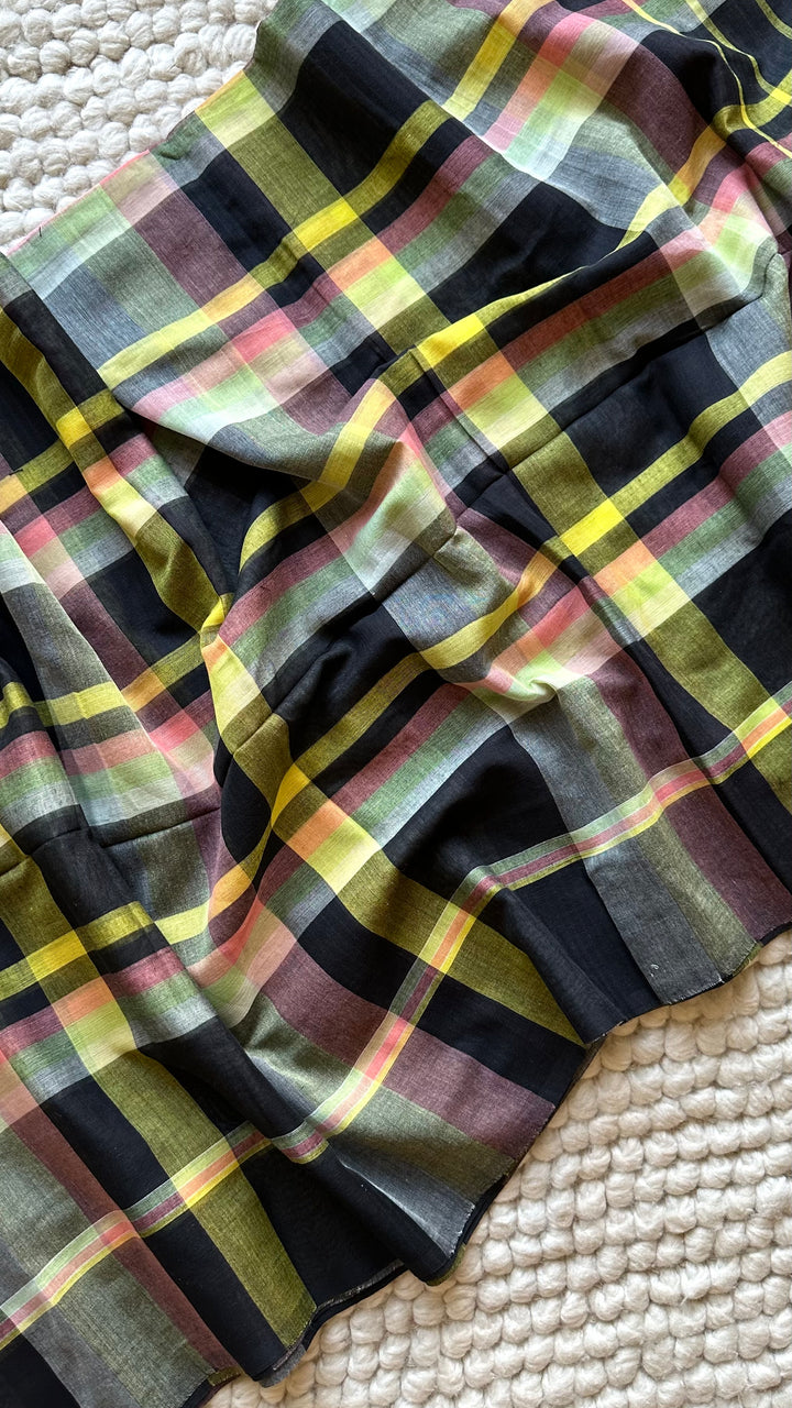 HANDWOVEN MULTICOLOUR CHECKERED MULMUL COTTON SAREE - 03 (DISPATCH TIME - 5 TO 7 DAYS)