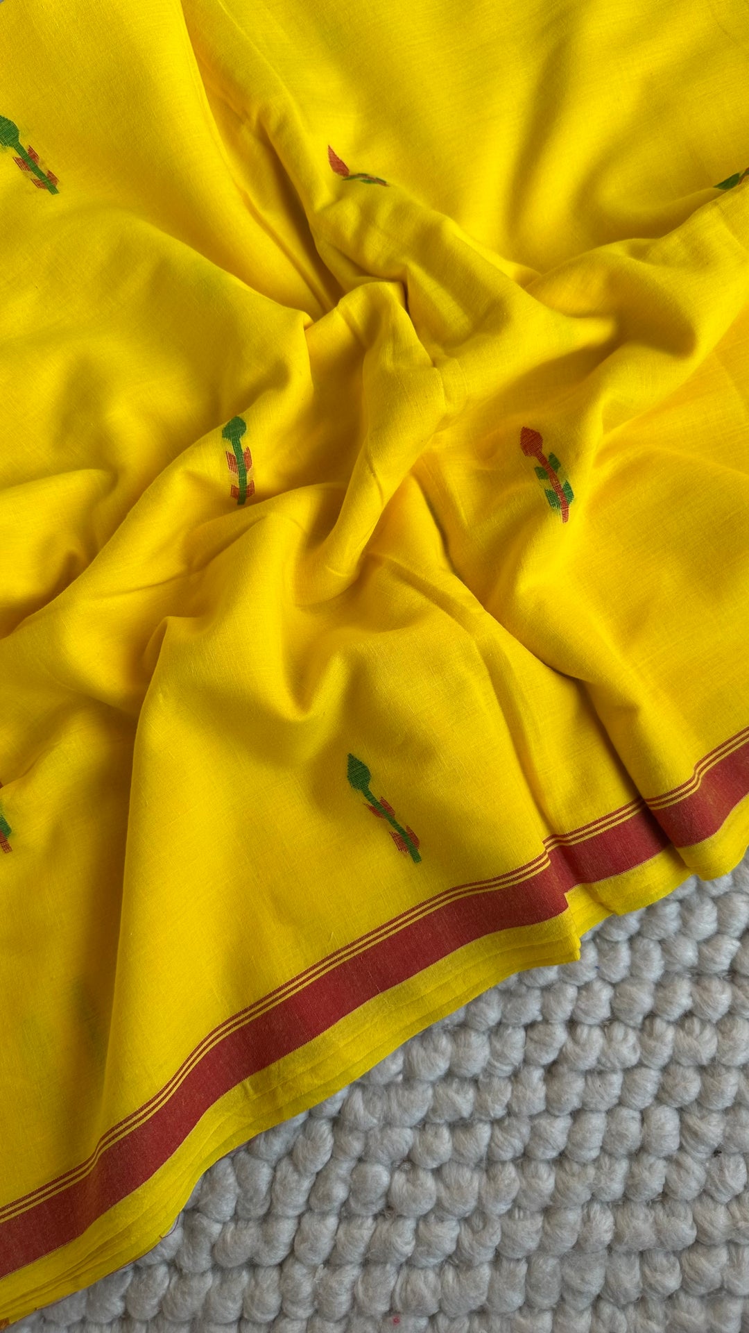 PREMIUM NEEDLE WORK JAMDANI HANDWOVEN AND HANDSPUN COTTON SAREE - MUSTARD YELLOW