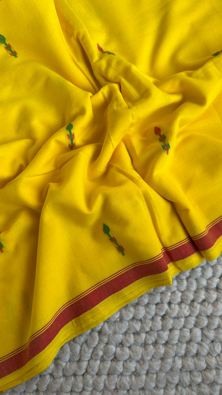 PREMIUM NEEDLE WORK JAMDANI HANDWOVEN AND HANDSPUN COTTON SAREE - MUSTARD YELLOW