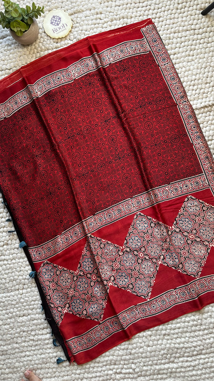 ROOH EXCLUSIVES- AJRAKH HAND BLOCK PRINTED PREMIUM MODAL SILK SAREE 22