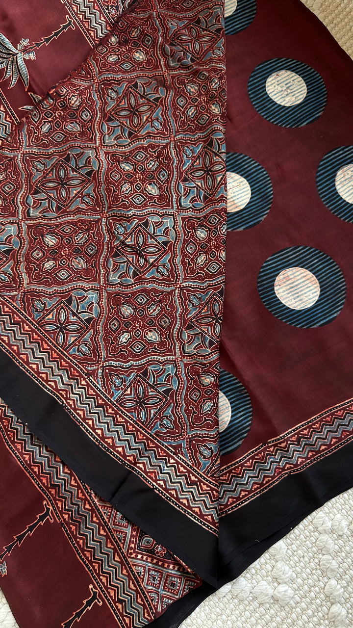 AARVI - PREMIUM AJRAKH HAND BLOCK PRINTED MODAL SILK SAREE