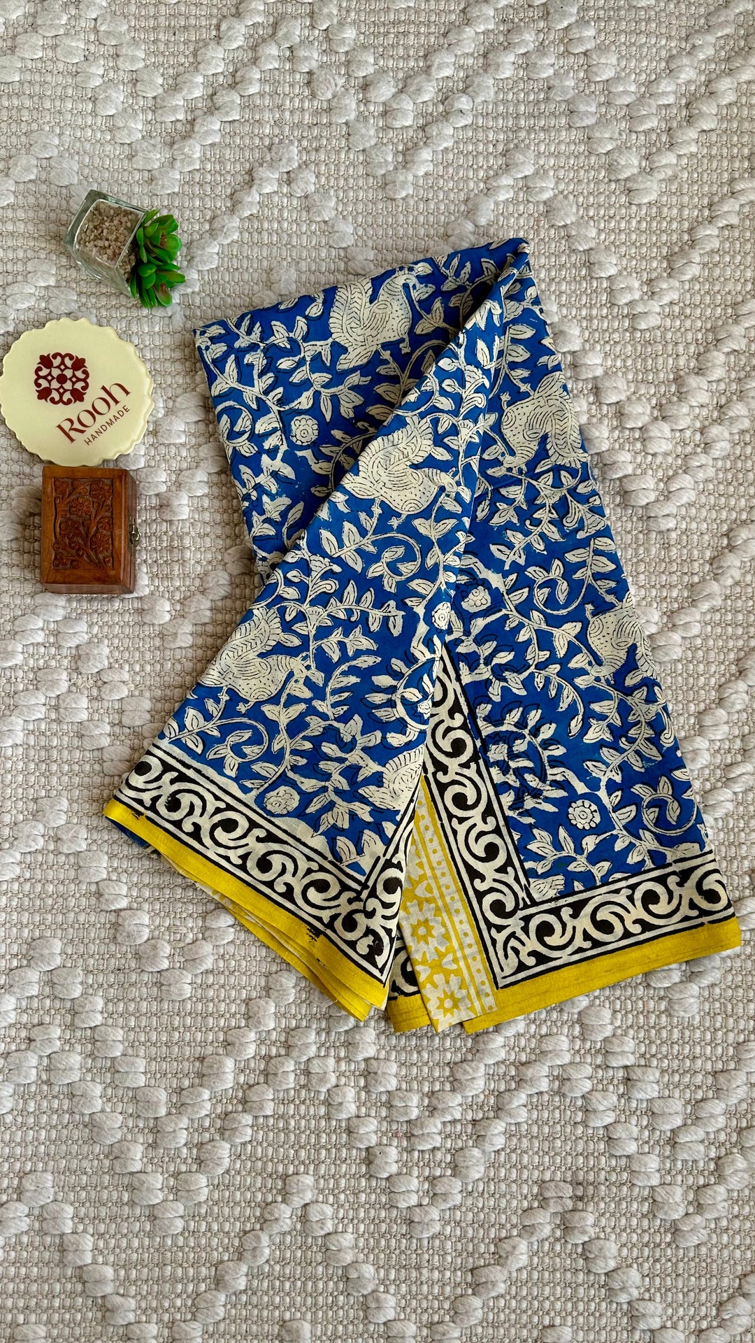 BAGRU HAND BLOCK DABU PRINTED SOFT MULMUL COTTON SAREE- 022