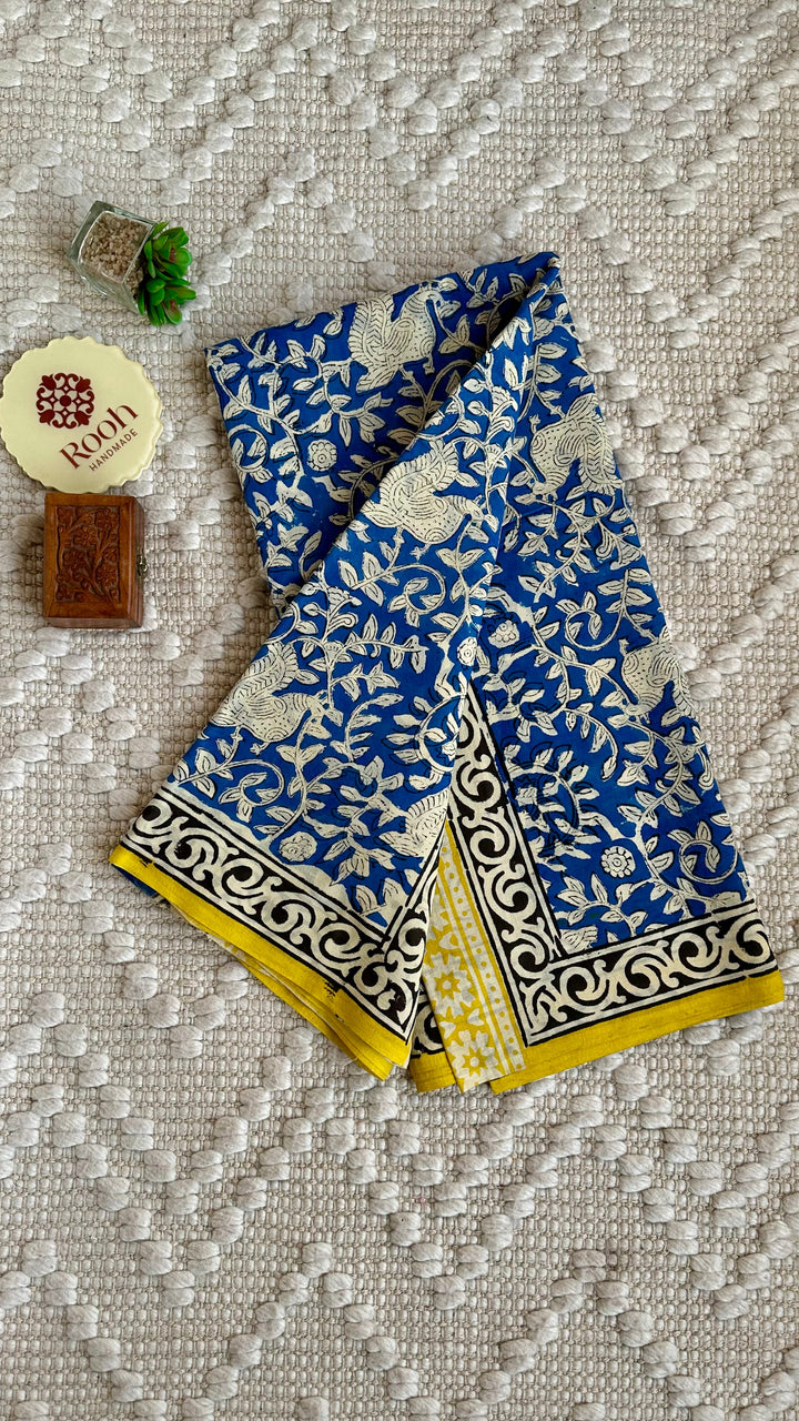 BAGRU HAND BLOCK DABU PRINTED SOFT MULMUL COTTON SAREE- 022