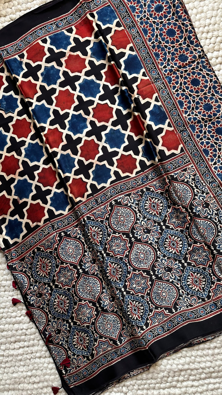 ROOH EXCLUSIVES- AJRAKH HAND BLOCK PRINTED PREMIUM MODAL SILK SAREE 18