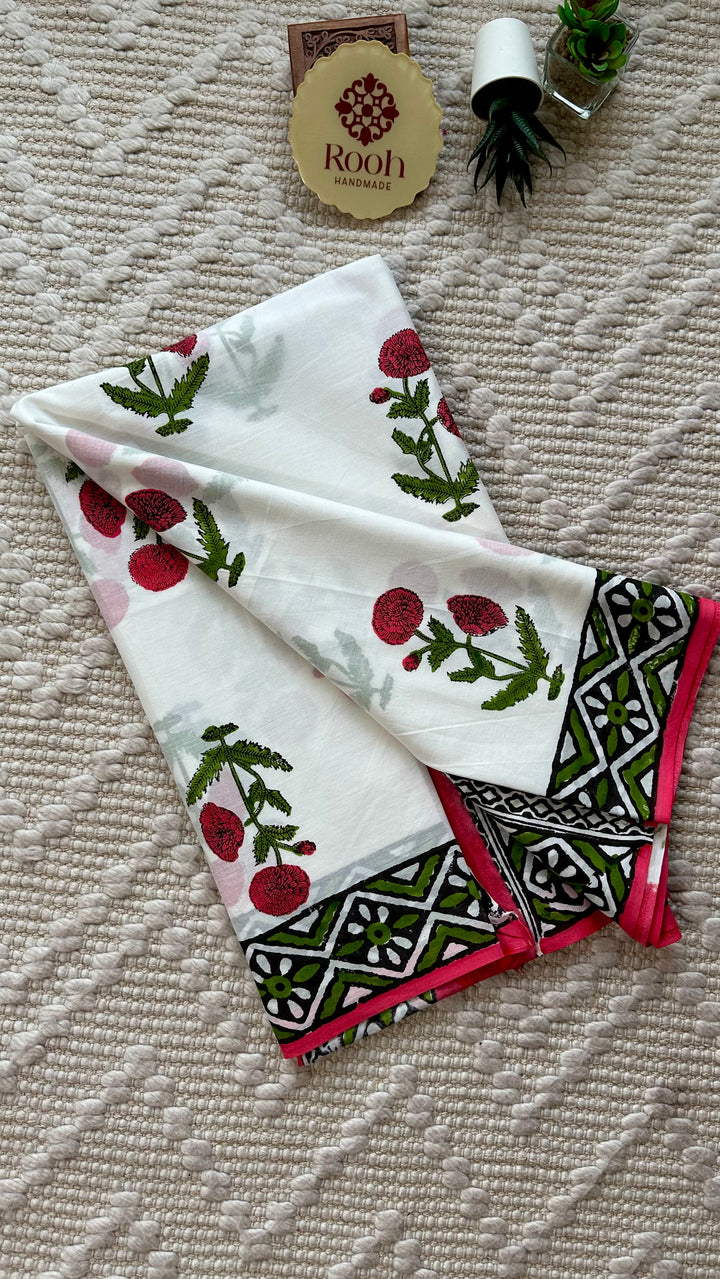 BAGRU HAND BLOCK PRINTED SOFT MULMUL COTTON SAREE- 066