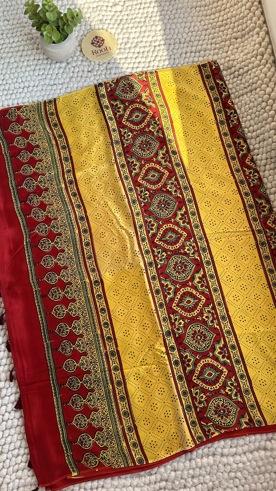 SUNSET BLOOMS - AJRAKH HAND BLOCK PRINTED PREMIUM MODAL SILK SAREE