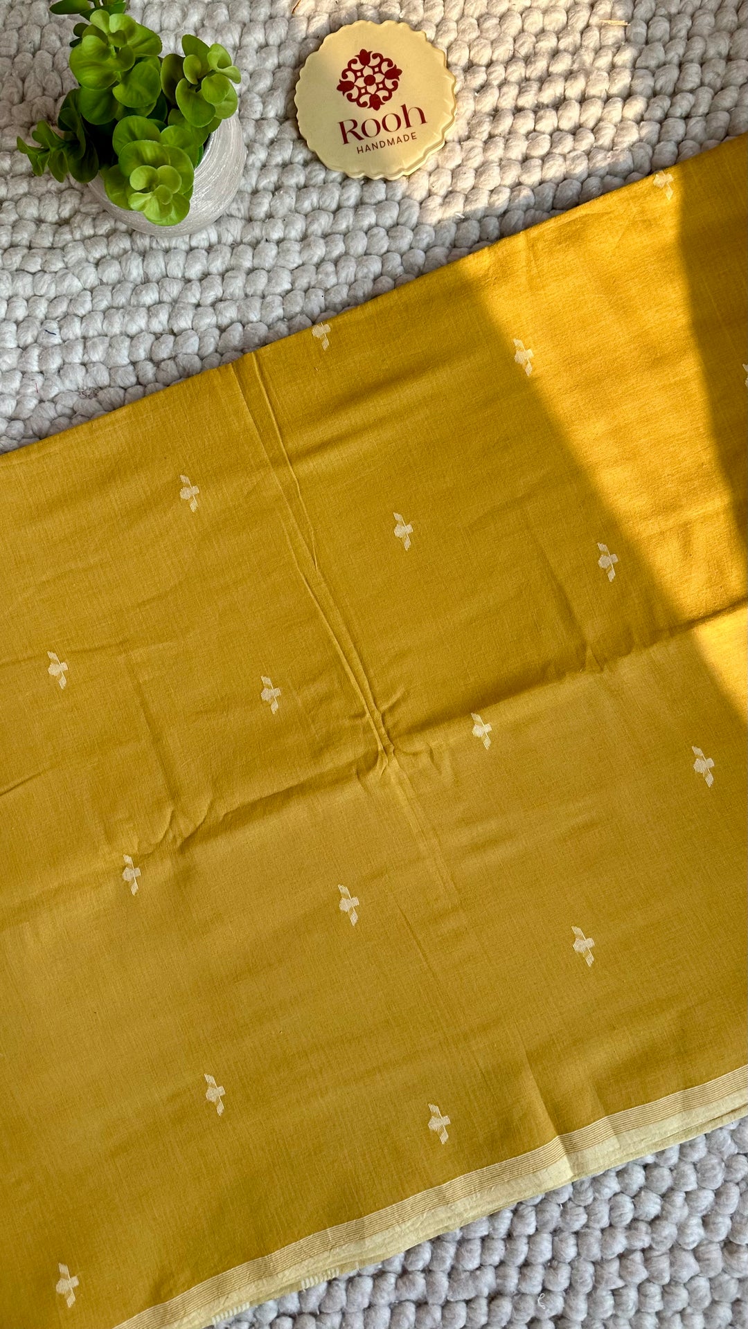 PREMIUM NEEDLE WORK JAMDANI HANDWOVEN AND HANDSPUN COTTON SAREE -  OCHRE YELLOW