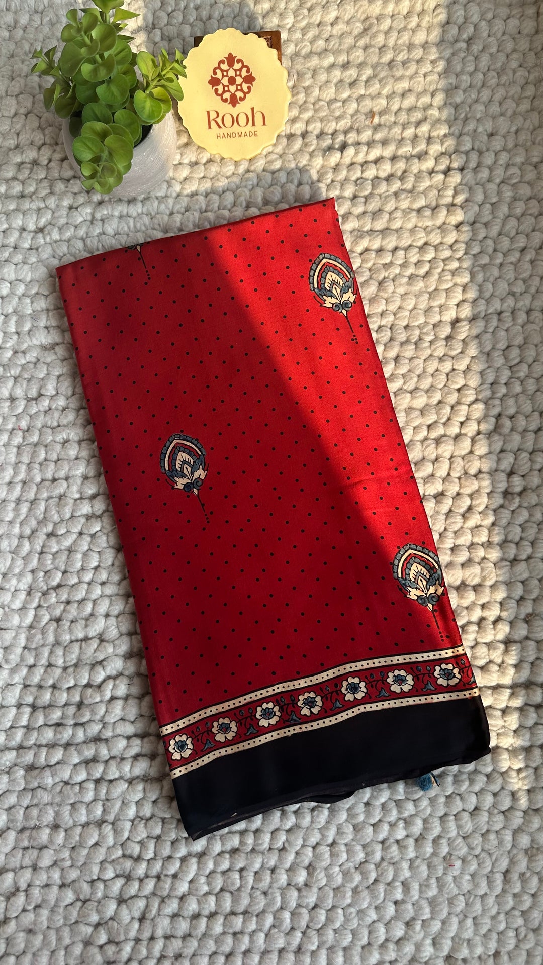 MADDER RED BLOOMS - PREMIUM HALF AND HALF AJRAKH HAND BLOCK PRINTED PREMIUM MODAL SILK SAREE