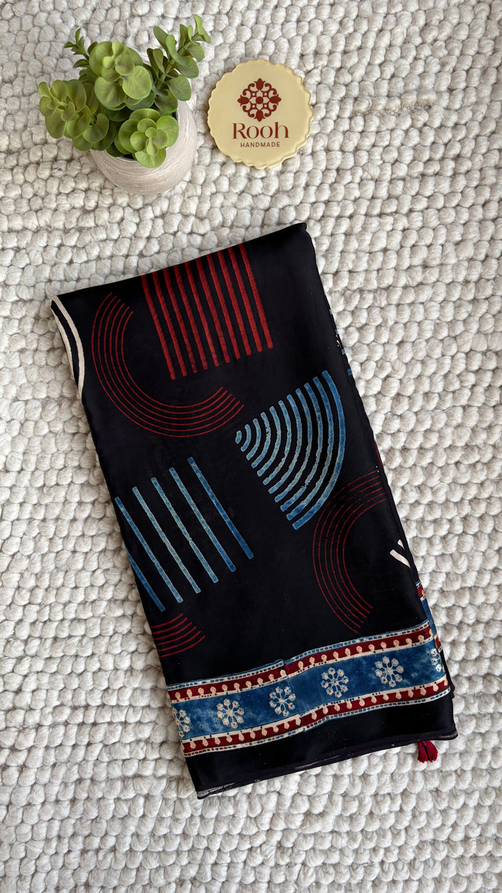 ROOH EXCLUSIVES- AJRAKH HAND BLOCK PRINTED PREMIUM MODAL SILK SAREE 01