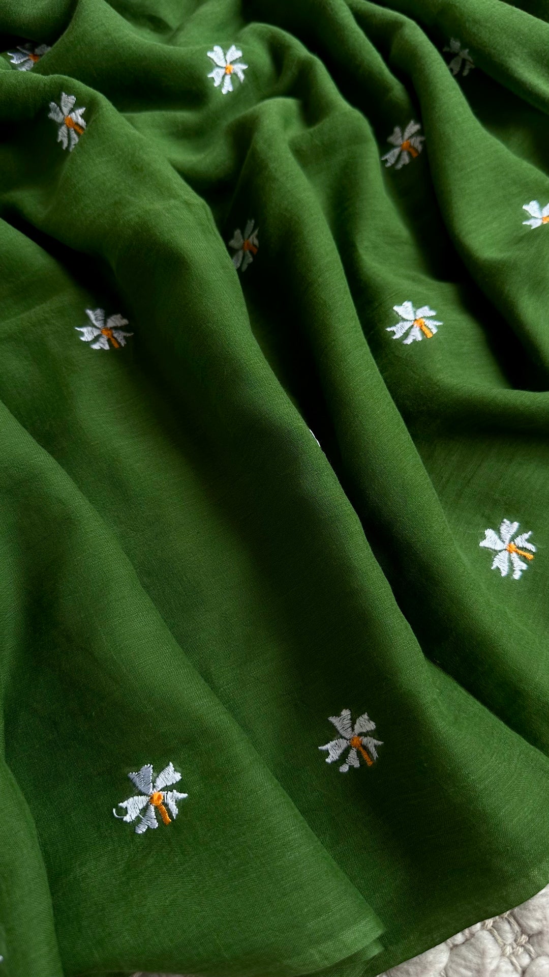 SHIULI - FOREST GREEN SUPER SOFT MUL COTTON SAREE (DISPATCH TIME - 7 TO 10 DAYS)