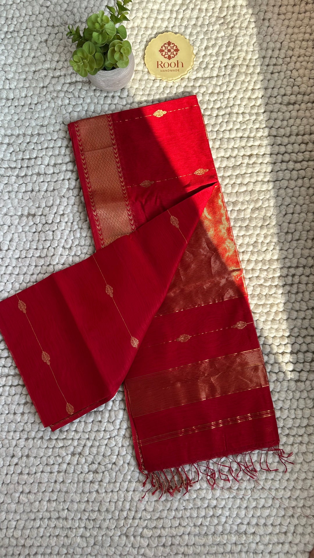 VERMILLION RED - SUPER PREMIUM HANDWOVEN MAHESHWARI PURE SILK COTTON SAREE