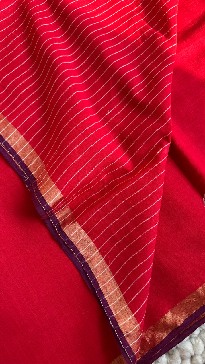 PREMIUM JAMDANI WEAVE HANDWOVEN AND HANDSPUN COTTON SAREE - CANDID RED