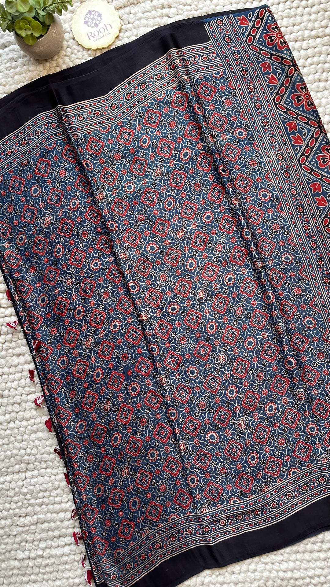 ROOH EXCLUSIVES- AJRAKH HAND BLOCK PRINTED PREMIUM MODAL SILK SAREE 21