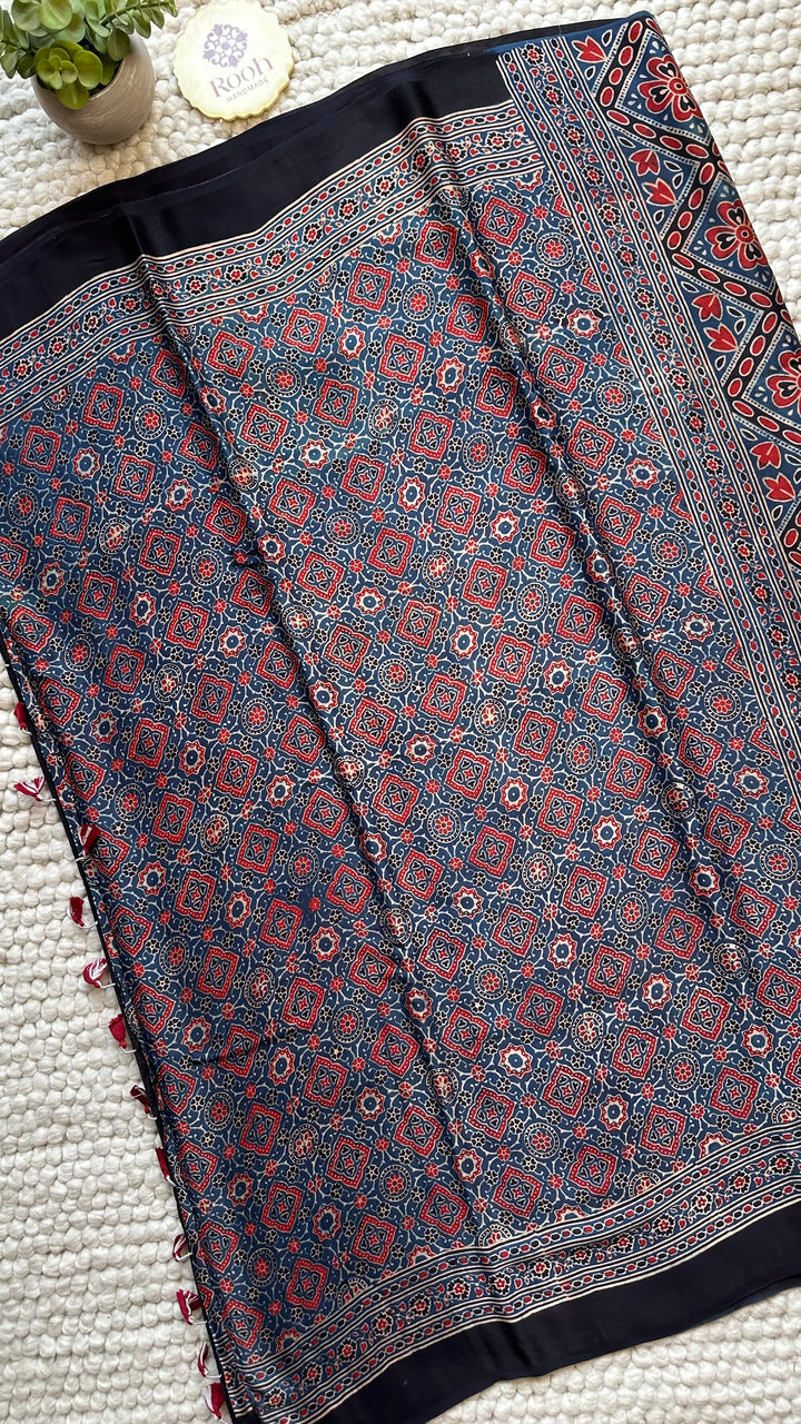 ROOH EXCLUSIVES- AJRAKH HAND BLOCK PRINTED PREMIUM MODAL SILK SAREE 21