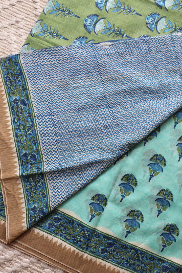 SANGANERI HAND BLOCK PRINTED SILK COTTON SAREE- 002