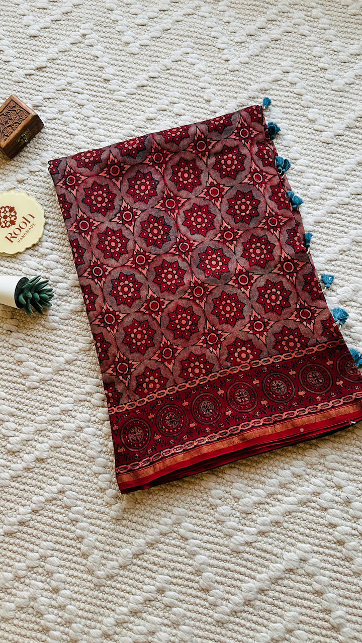 LALEEMA - AJRAKH HAND BLOCK PRINTED CHANDERI SILK COTTON SAREE