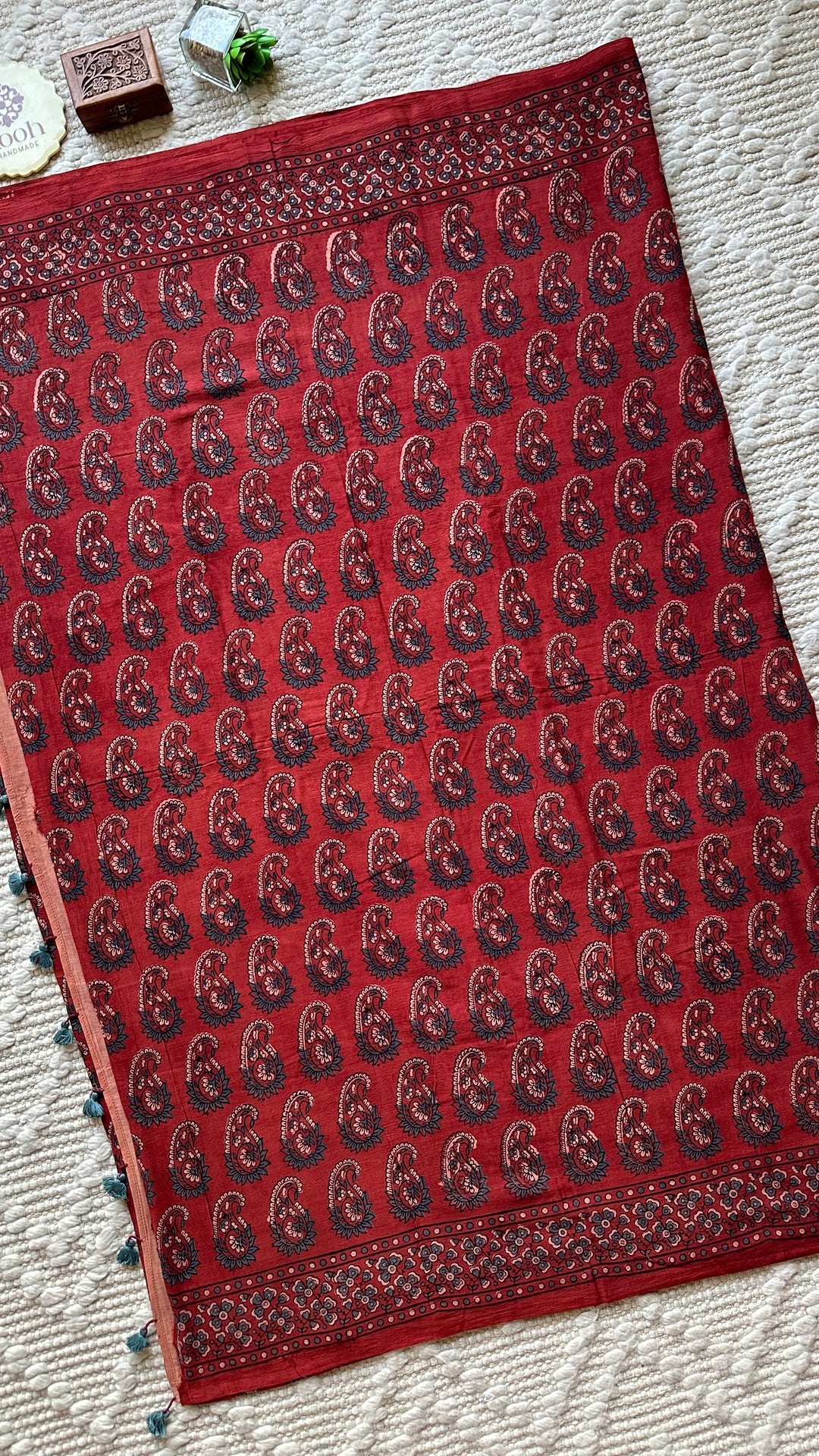 PREMIUM AJRAKH HAND BLOCK PRINTED PURE SOFT COTTON SAREE- 003