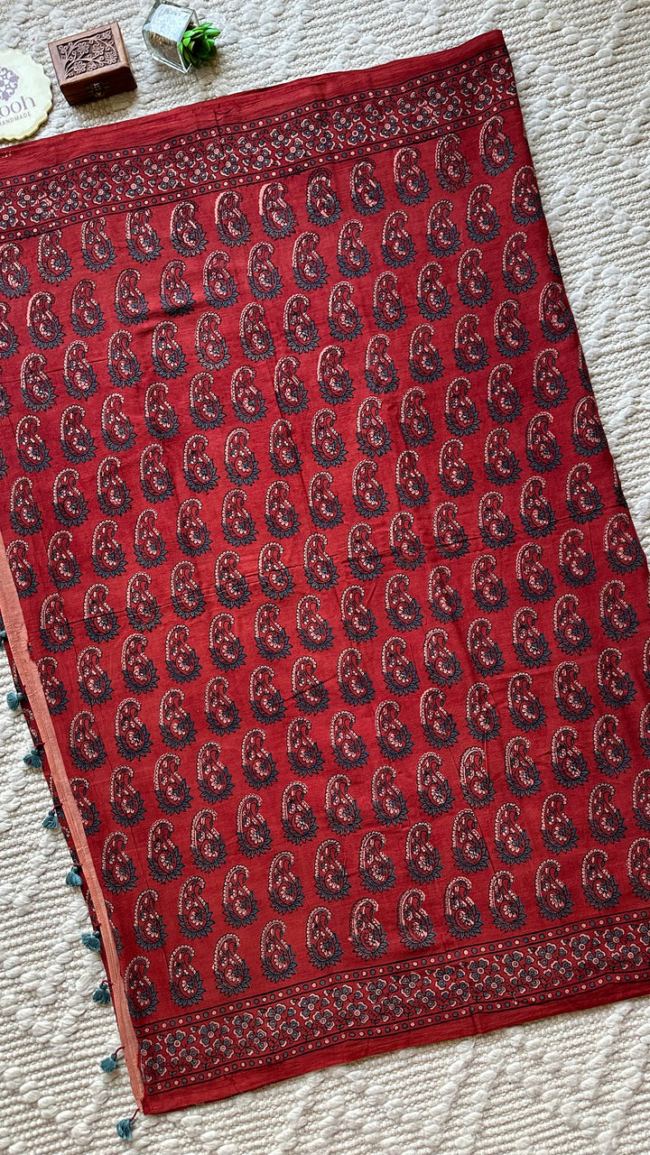 PREMIUM AJRAKH HAND BLOCK PRINTED PURE SOFT COTTON SAREE- 003