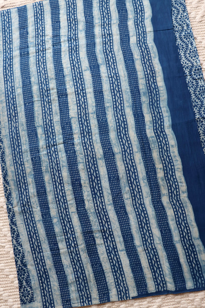 AKOLA INDIGO HAND BLOCK DABU PRINTED SOFT MULMUL COTTON SAREE- 024