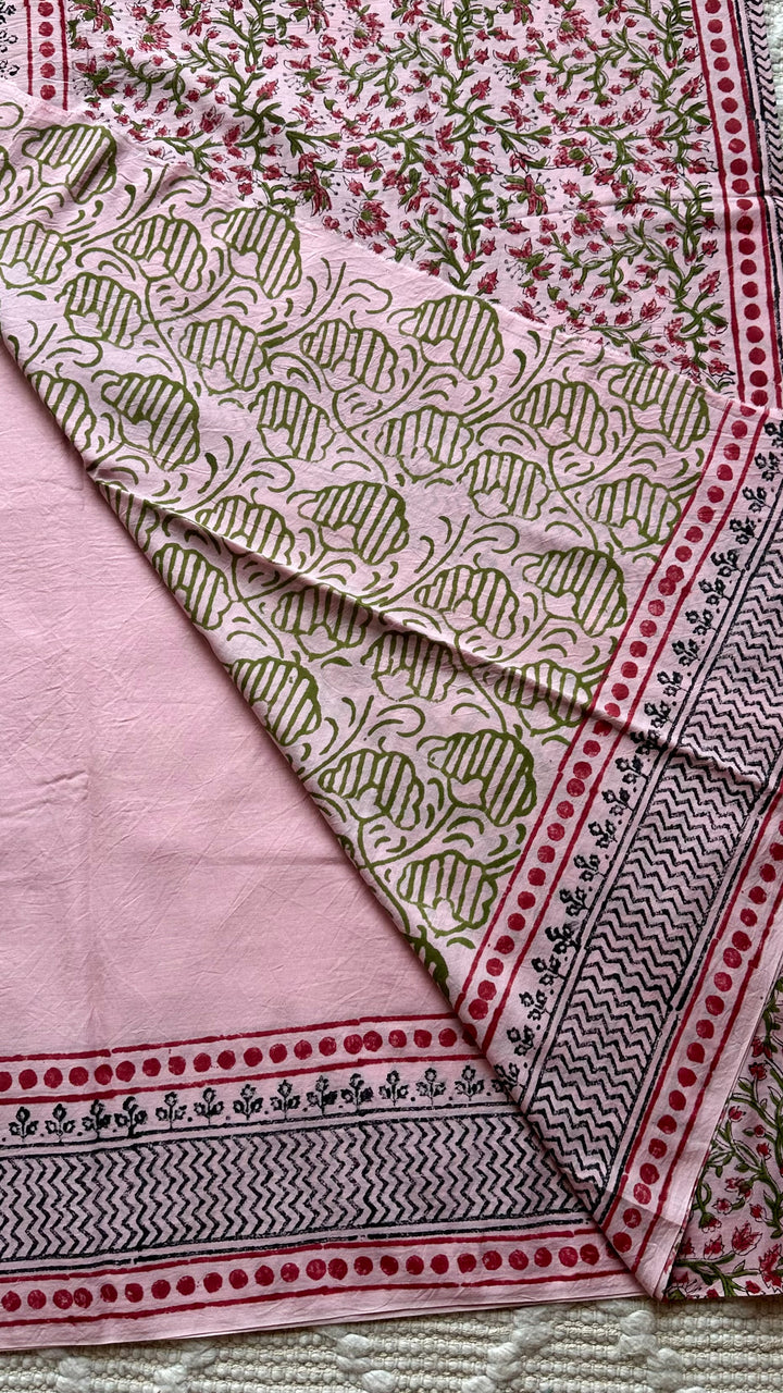 BAGRU HAND BLOCK PRINTED SOFT MULMUL COTTON SAREE- 095
