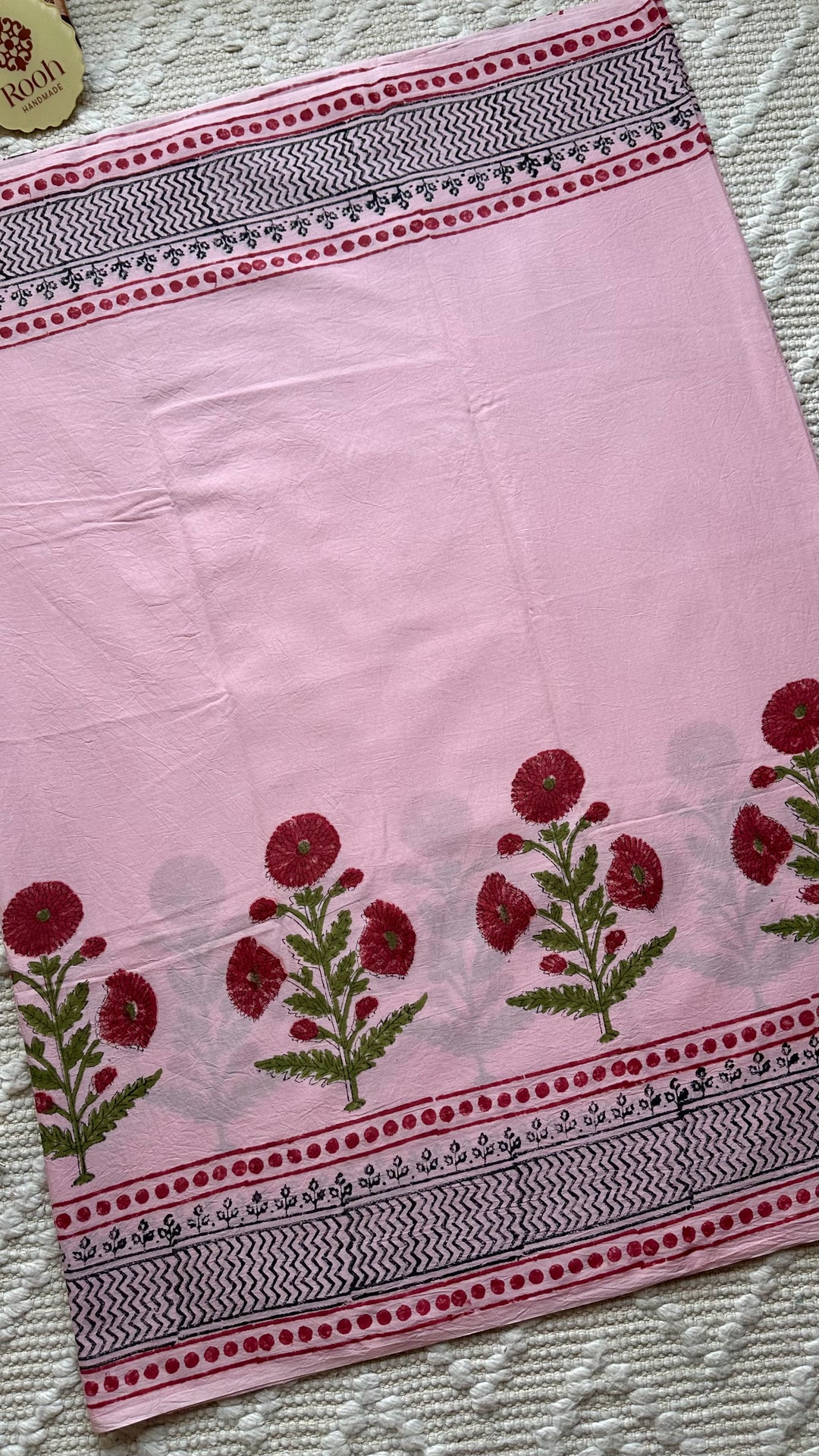 BAGRU HAND BLOCK PRINTED SOFT MULMUL COTTON SAREE- 095