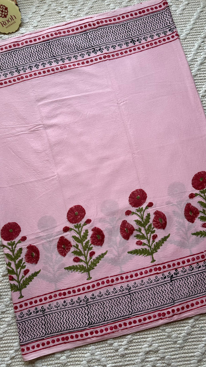BAGRU HAND BLOCK PRINTED SOFT MULMUL COTTON SAREE- 095