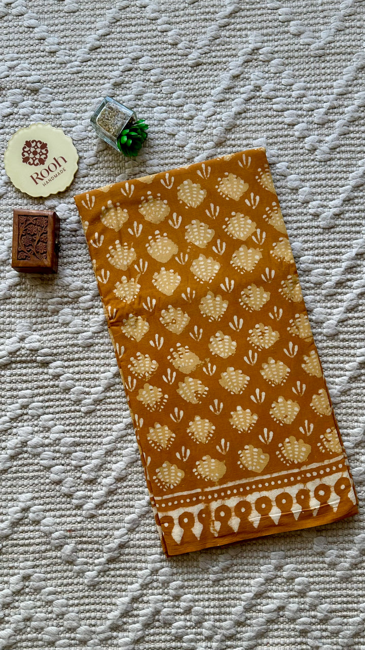 BAGRU HAND BLOCK PRINTED SOFT MULMUL COTTON SAREE- 073