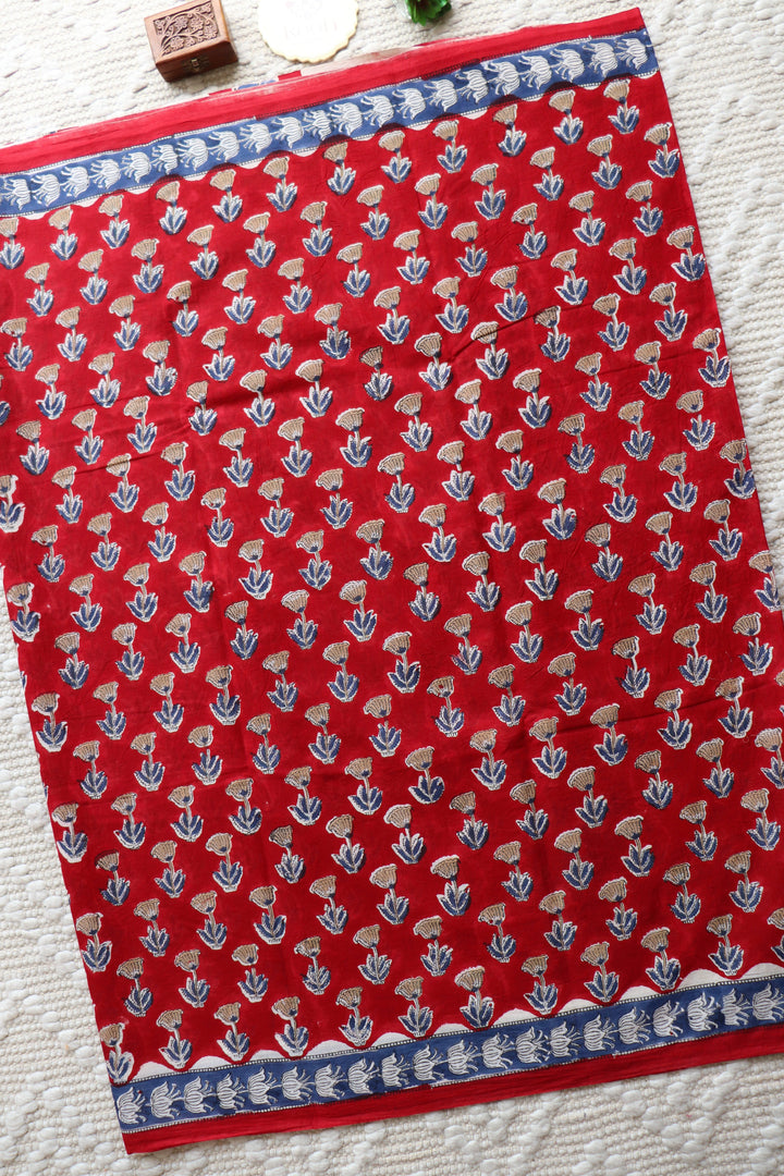 BAGRU HAND BLOCK PRINTED SOFT MULMUL COTTON SAREE- 079