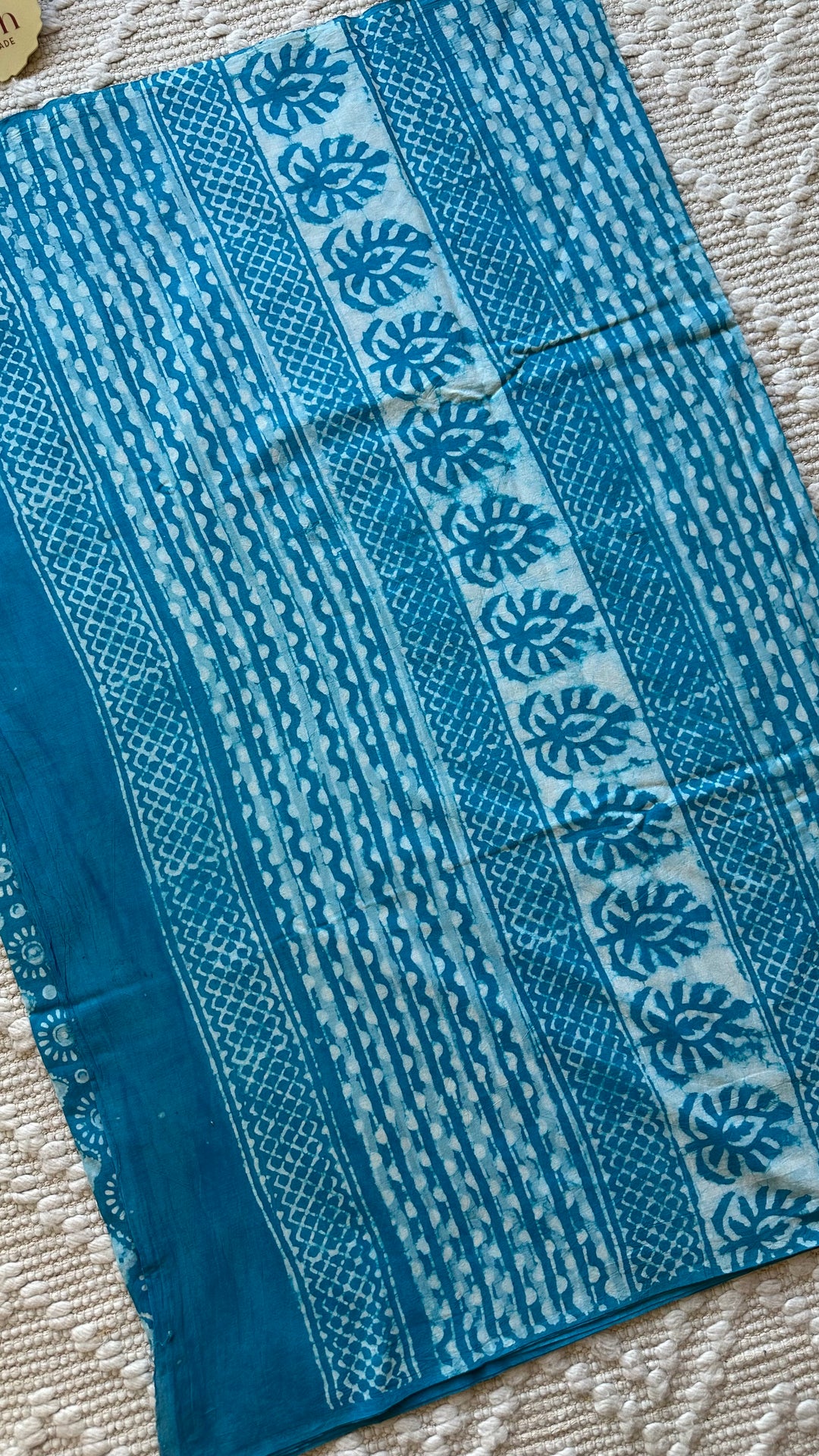 BAGRU HAND BLOCK PRINTED SOFT MULMUL COTTON SAREE- 057