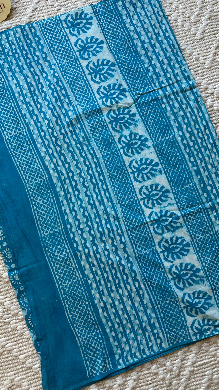 BAGRU HAND BLOCK PRINTED SOFT MULMUL COTTON SAREE- 057